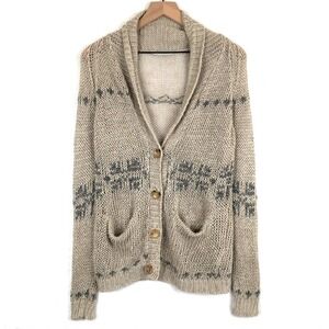 Roberto Collina Beige Knit Shawl Collar Cardigan with Gray Pattern